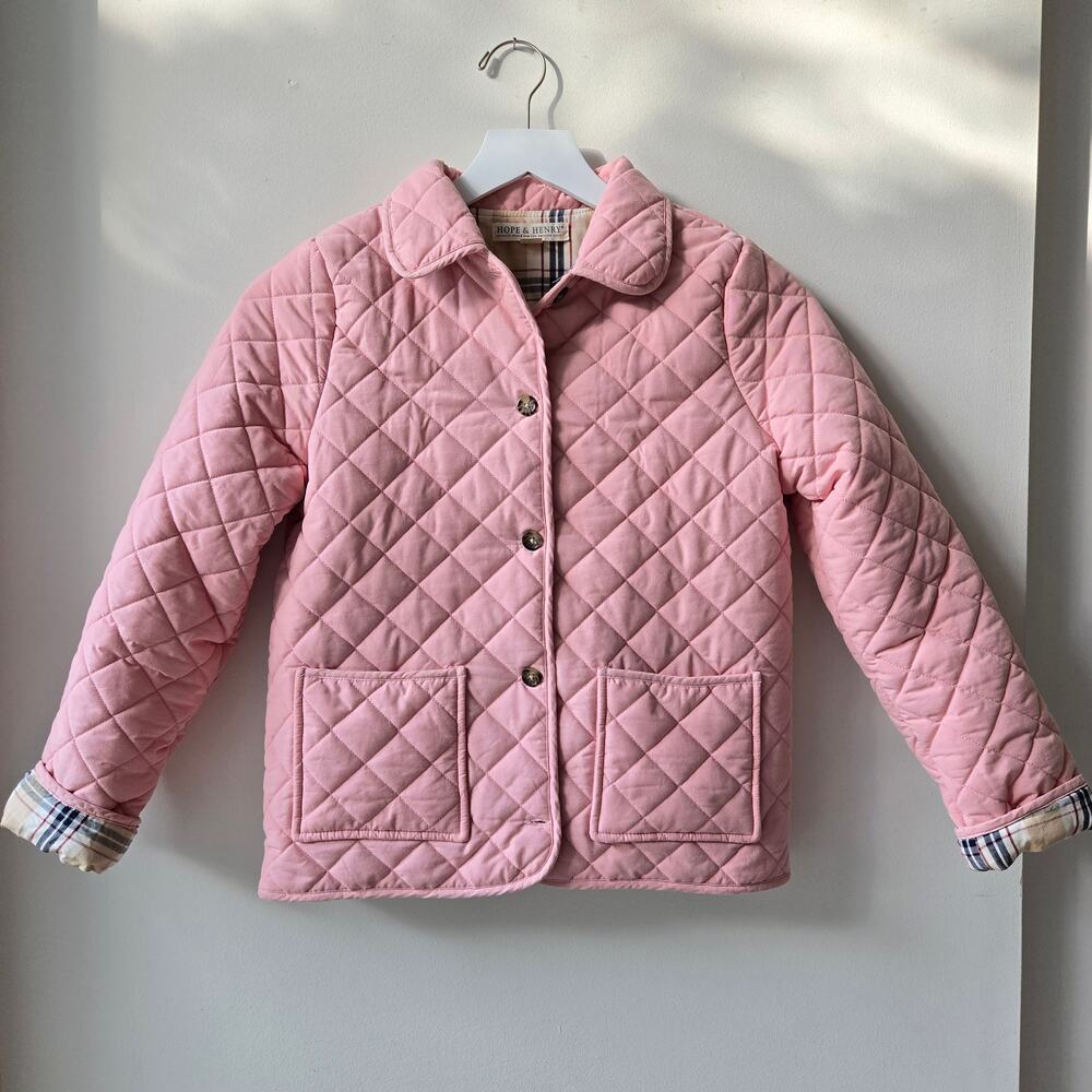 Hope & Henry Girl Quilted Barn Jacket Pink & Plaid Size Large EUC Preppy Classic - Picture 3 of 15